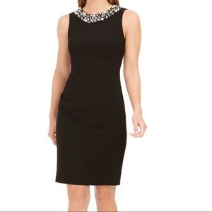 Calvin Klein Faux Pearl Sheath Black Sleeveless Dress Modern Simple Size 4